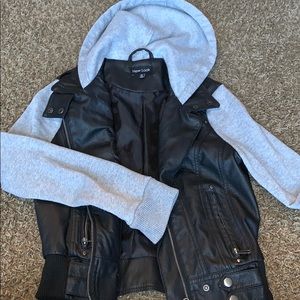 Sweatshirt Hooded Pleather Jacket
